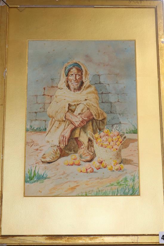 Armand Jacqes Assus (1892-1977) watercolour, Algerian orange seller, signed, 32.5 x 22.5cm